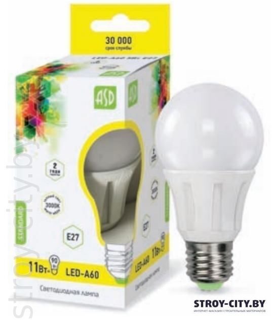 Лампа светодиодная ASD LED-A60-Standard-11-E27-900-3000
