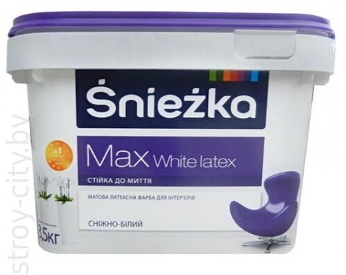 Краска матовая латексная для интерьеров Sniezka Max White latex, 5л